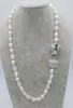 Hand knotted baroque necklace freshwater pearl white 9-10mm wholesale 61cm leopard clasp