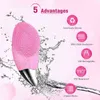 HSKOU Facial Cleansing Brush Ultrasonic Silicone Face Cleaner Deep Pore Cleaning Skin Massager Device220429