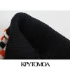 KPYTOMOA Kadınlar Moda Jakarlı Çek Örme Şort Vintage Yüksek Elastik Bel Patchwork Kadın Kısa Pantolon Mujer 220419