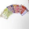 200Pcs Gold Heart Organza Drawstring Bags Gift Wrap Wedding Favor Bag 7X9 cm Multi Colors