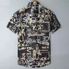 chemises graphiques pour hommes à la mode revers été en plein air lâche mode lettre rayé imprimé bouton vers le bas à manches courtes style de fête de plage Hawaii plus la taille blouse