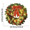 Dekoratif Çiçek Çelenkleri Noel Bowknot Çelenk Pille Destekli LED Işık İpi Ön Kapı Asma Çelenk Çelenk Tatil Evi
