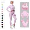 2Women's Racksuit Yoga Set Workout Women Sportswear Gym Clothing Fitness Long Sleeve Crop Top High Waist Leggings Sports Suits 220513