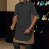Herrklänningskjortor Summer Men#39; s Long African 2022 Slim Muslim Casual Tops Patchwork Mid Length Male Shirt Spring Fashion T-Shirtmen '