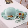 Wide Brim Hats Two Piece Set Child Baby Sun Flower Panama Cap And Handbags Outdoor Princess Girl Kids Straw Hat UV Protection Caps Bags Scot