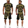 Zomer Gouden Leeuw 3D Gedrukt T-stukken/Shorts/Pak Heren Casual Grafisch T-shirt Tweedelige Set Hip Hop mode Korte Mouw Trainingspak 220801