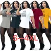 Kvinnors plus storlek spårdräkter sommarkvinnor kort ärm sexig två bitar outfit set bokstav tryckt t -shirt mesh ren yoga byxor 4xl klädwo