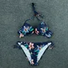 Sexig bikini Push Up badkläder Kvinnor Tryck blommor Bikinis Set Swimsuit Bathing Suit Two Piece Summer Beach Wear Biquini L 220504