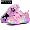 Sepatu Roller Skate Lampu привел Anak Lakilaki Perempuan Fashion Pengisi Daya USB Satu Roda Baru Untuk Anakanak Кроссовки Anakanak Dengan 220611