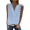Summer hollow out lace tank tops women flower V-neck shirts sleeveless sweet sexy tees 220325