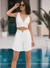 Survêtements pour femmes Tenues sexy Shorts Ensembles Femmes Été 2022 Plage Casual Sans manches Dos nu Bow Strap Crop Top Costumes courts Femmes Two Pie