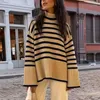 Women's Sweaters Est Autumn Winter Oversize Knitted Pullover Women Turtleneck Long Sleeve Striped Loose Casual Pure Cotton Sweater