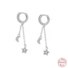Dangle & Chandelier GS 925 Sterling Silver Cubic Zirconia Star Moon Charm Earrings For Women Double Chain Tassel Pendant Drop Gift