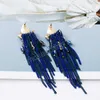 Blue Crystal Long Metal Chain Dangle Drop Earrings High-Quality Luxury Fashion Rhinestone Jewelry Accessories For Women