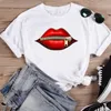 Mulheres impressam camiseta feminina FUNL FUNCIONAL LIP SWEET GRAPHIC GRAFICO TOP MANAGEM MAIS DE MODA DE VERMELHO DE VERMELHO CASSOTON CASUAL T-shirt