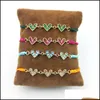 Braccialetti a catena di collegamento Gioielli Link 10pcs/Lot Fashion CZ FAMT ROPE Bracciale Colorf Forma del cuore Cubbico Zircone Cubbico fatto all'ingrosso Dhygm