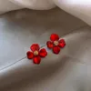 Blomma stud örhängen röd kronblad örhänge för kvinna koreanska mode smycken bröllop party tillbehör gåva