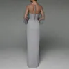 Lässige Kleider, Party, Damen, Abend, elegant, Puffärmel, aushöhlen, trägerlos, figurbetontes Kleid, rückenfrei, Split, Abschlussball, Hochzeit, Maxi