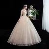 Andere Brautkleider, lange Ärmel, Stehkragen, Champagner, Ballkleid, Prinzessin, Vintage-Spitze, Stickerei, Übergröße