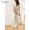 VIMLY été robe florale femmes élégant col en V pansement robes Vintage bureau dames manches bouffantes une ligne en mousseline de soie longue robe F7505 220516