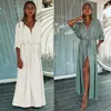 Sexy Button Pockets Front Open Self Belted High Waist Summer Dress White Tunic Women Clothes Street Wear Maxi Dress Q1111 220510