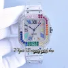 TWF TO TR0009 Japan Miyota Automatyczna męska zegarek Rainbow Big Diamond Bezel w pełni lodowany diamentowy diament wielokolorowe markery rzymskie stalowe bransoletka super wieczność zegarki