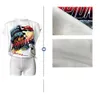 夏のグラフィックプリントレディース用カジュアルトラックスーツルーズノースリーブホロー包帯Tシャツとスリムショートパンツ2ピースセットQ22Y8140