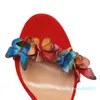 Mode-femmes bride à la cheville sandales rouge mariée été chaussures de mariage papillon décor talons hauts pompes de bal or Sandalias