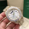 Assista Full Diamond Silver Dail Presidente 228238 228239 Sapphire Big Diamond Bezel 43mm 18k Gold Men Automático Avanadores de pulso com caixa original