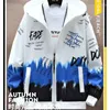 남성 재킷 가을 2022 패션 브랜드 느슨한 한국 캐주얼 후드드 레터 인쇄 야구 재킷을위한 남성