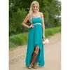 Landbruidsmeisje jurken groenblauw turquoise chiffon sweetheart high low kralen met riem feest bruiloft gasten jurk eer jurken