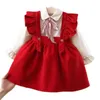 Sweet Children Girls Princess Clothes Set Kids Baby Long Sleeve Tops Shirt+Ruffle Overall Tank-Dress 2pcs Suit Outfit