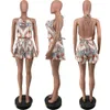 Hot Sell Colorful Printed Tracksuits For Womens Halter Strapless Backless Crop Top And Loose Wide Leg Shorts 2 Piece Sets LY066