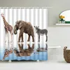 Cortina de chuveiro de decoração do banheiro Funny Elephant Zebra Giraffe 3D Impresso à prova d'água com ganchos 220429