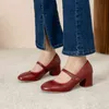 Dress Shoes Trend Fashion Mary Jane High Heels Pumps for Women Genuine Leather Square Toe Woman Working Casual 220318