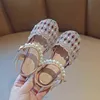 Girls Cut-outs Sandals 2022 Elegant Summer Kids Children Bling Rhinestones Rubber Beach Princess Sandal Baby Flat Shoes Toddler G220418