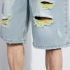 Heren jeans mode heren Koreaanse brede poten gat denim shorts knie lengte retro casual streetwear zomer losse hiphop broek heren