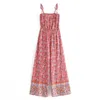 Vintage Chic Women Floral Print Boho Jumpsuit Lace-up Elastic Waist Strapless Bohemian Rayon Cotton Rompers W220427