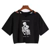 Women V-neck Loose Short-sleeve T Shirts T-shirt Harajuku Shirt Streetwear Y2k Aesthetic Clothing Tee Gothic Clothes Crop Top Punk Skull