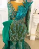 2022 Plus Size Arabic Aso Ebi Hunter Green Mermaid Prom Dresses Lace Crystals Evening Formal Party Second Reception Födelsedagsförlovningsklänningar klänning ZJ330