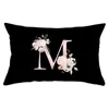 Coussin/oreiller décoratif rose clair lettre fleur combiner étui en peluche noir super doux salon canapé décoratif rectangle housse de coussin 3