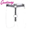 Candiway sexyy cinturón de cuero PU ajustable negro forma O anillo de acero inoxidable ataduras de Bondage de castidad masculina juguete sexy para hombres