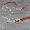 Säljer trä Rimless Metal Genomsnitt Ramar Designer 1164 Grain Micro-Paved Diamond Set Glasögon Röd Trä Optiska Män Kvinnor 18K Guldglasögon Framlös Ram