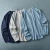 秋の長袖ヘンリーカラーワッフルソリッドカラーTシャツメンズファッションシンプル100％綿洗浄古いカジュアルトップ220323