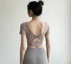 Beautiful Back Yoga Outfits Gym Top Shorts Summer Backless Crop Suit Black Chest Pad