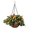 Dekorativa blommor kransar konstgjord jul hängande korg flockad med blandade dekorationer och LED -lampor prydnad Xmas heminredning B1