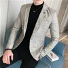 Fashion Men Clothing High Quality Business Suit Male Slim Fit Plaid Leisure Blazers Man Plaid Jackets Groomsman Party Dress 220514