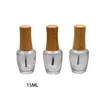 Botella de esmalte de uñas de vidrio transparente vacía de 15 ml con tapa de bambú Contenedor de arte de uñas líquido cosmético DIY con herramienta de maquillaje de cepillo SN6479