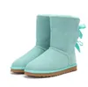 Cuir véritable milieu U3280 Bow femmes bottes de neige Doux confortable Fourrure en peau de mouton garder au chaud botte dame fille Beau cadeau d'anniversaire de Noël