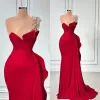 Red Mermaid 2022 Prom Dresses Scoop Neck Beaded Crystals Sleeveless Evening Formal Wear Tail Party Gowns Vestidos Custom Made Plus Size